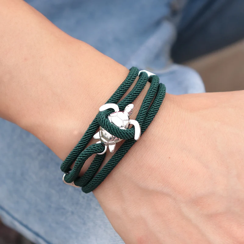 الذكور الفضة اللون البحر السلاحف حبل أساور للنساء الرجال معصمه مجوهرات عالية الجودة ميلان خط النقي اليد الحياكة سوار