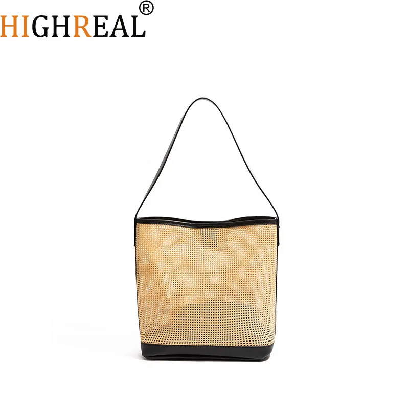 

Vintage Hollow Design Woven Women Shoulder Bag Knitting Large Capacity Handbags Summer Travel Shopper Tote For Ladies Beach Bags