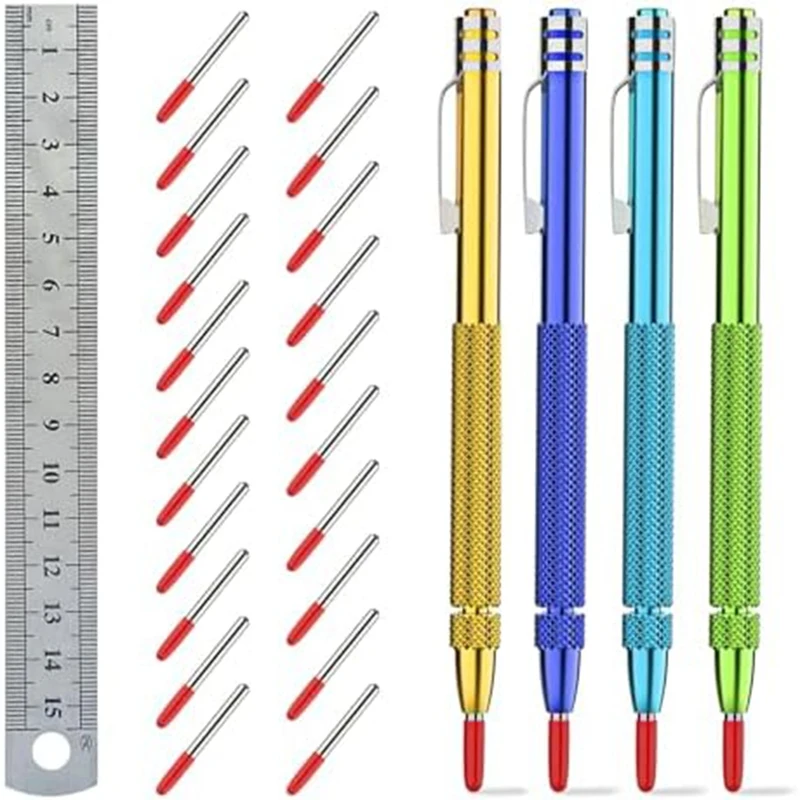 A81M New Color Tungsten Carbide Scriber With Magnet,A Ruler,With Extra 21Replacement Marking Tip,For Glass/Ceramics/Metal Sheet