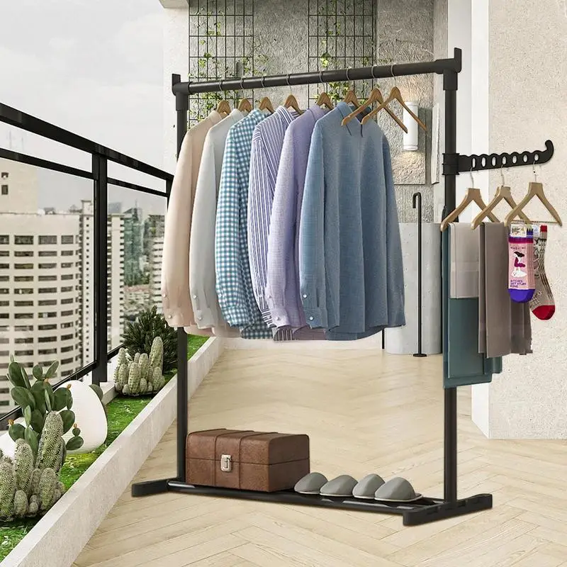 Telescopic Clothes Racks Heavy-Duty Metal Garment Rack Movable Clothes Rack Telescopic Floor Hanger Clothes racks for bedroom