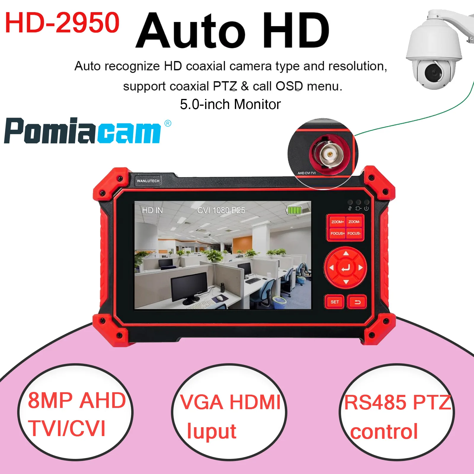 5 Inches Screen HD-2950 Tester Monitor CCTV Camera Tester 8MP TVI CVI AHD CVBS Analog Camera Tester UTP Cable Test