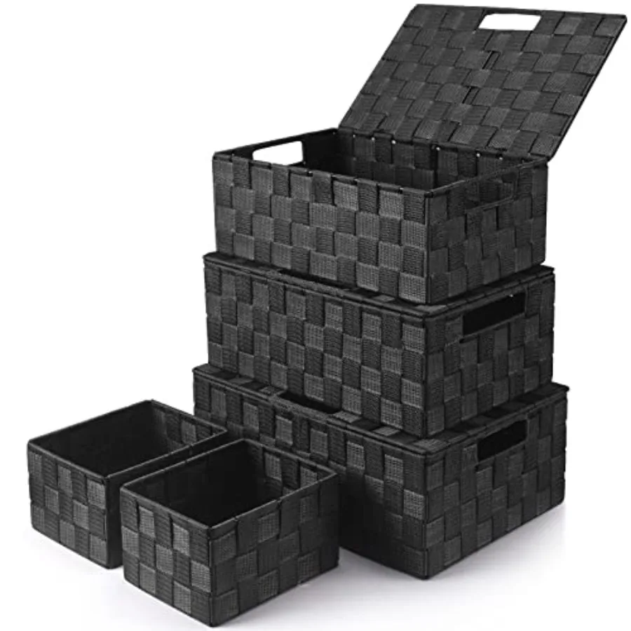 

Storage Bins Baskets for Organizing with Lids, Storage Baskets for Shelves Stackable Woven Basket, Gift Small Basket Storage Cu