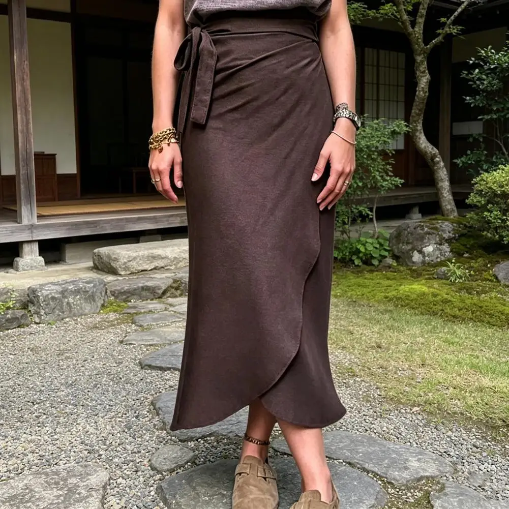 Summer Breathable Skirt Women’s High Waist Midi Skirt Hem Irregular Split Skirt for Work Leisure Beach Parties Women High