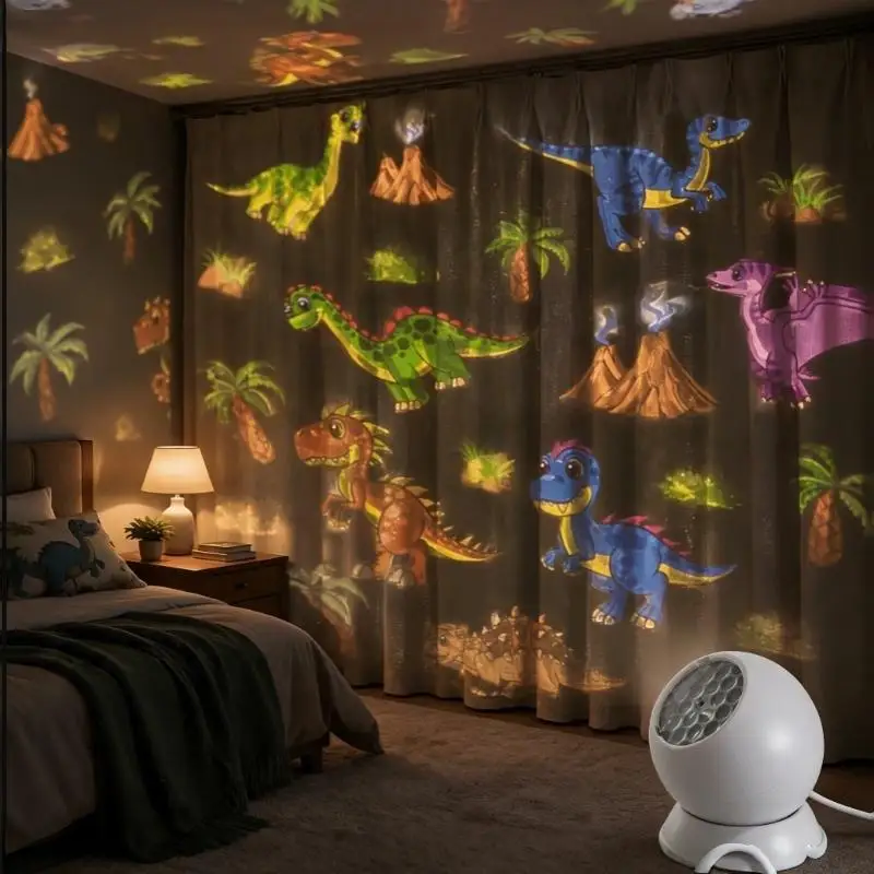 Dinosaur Dynamic Projection Lamp 360° Rotation Creative Night Light for Bedroom Living Room Party Decor