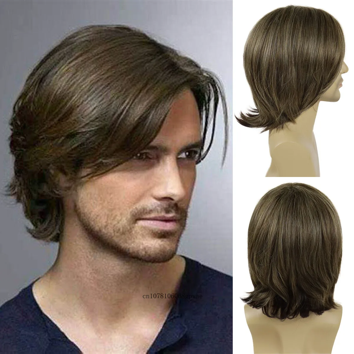 

Synthetic Male Wig Brown Wigs for Men Fashion Style Short Men's Wig with Bangs Side Parting Wig Man Daily Halloween Party Hair