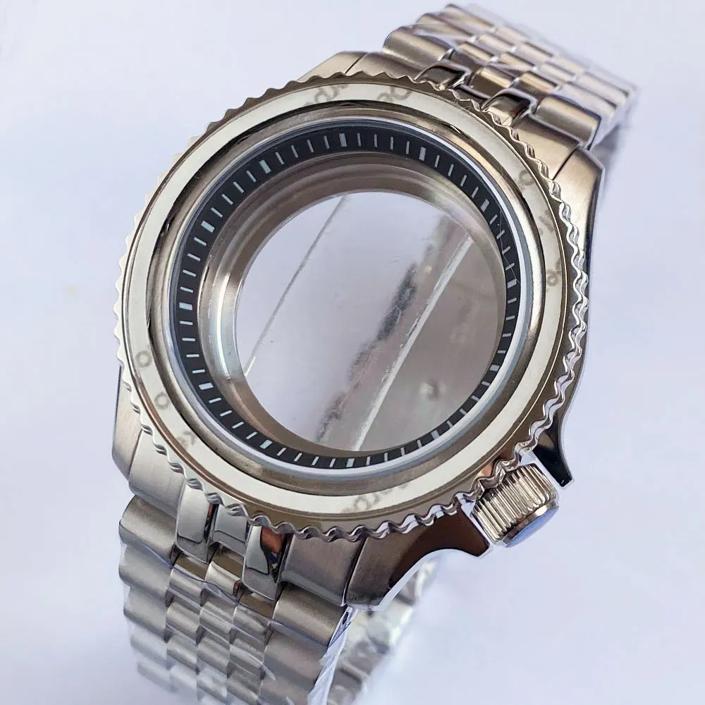 

41mm Watch Case Glass Back for NH34 NH35 NH36 NH38 Movement Steel Diving Case for Watch Maker 24 Hours Chapter Ring 3.8 Crown