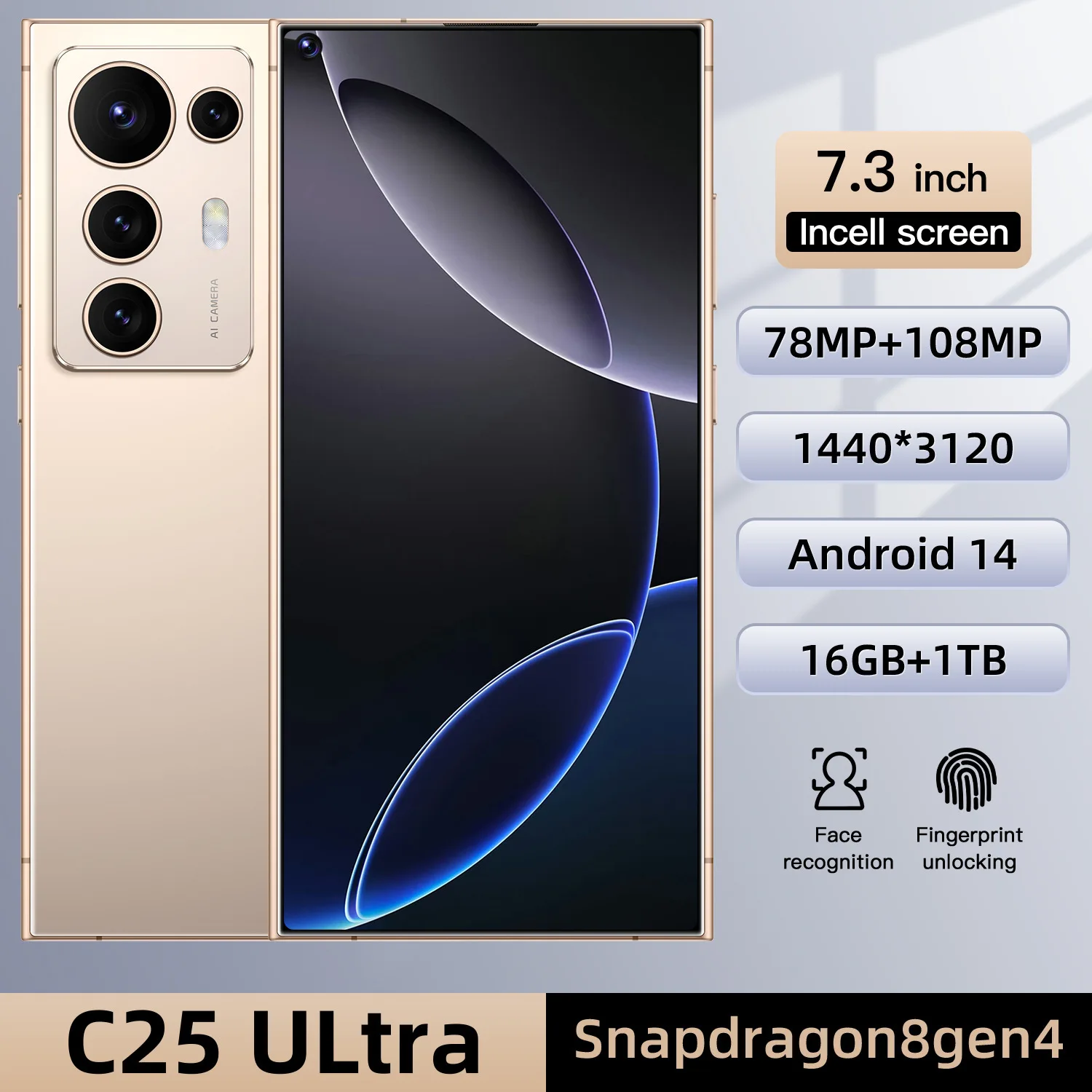 Best Selling S25 Ultra 16G+1TB Android 14 Smartphone 7.3 Inch 8000mAh Battery GpS Navigation Credit Card Supported in Stock