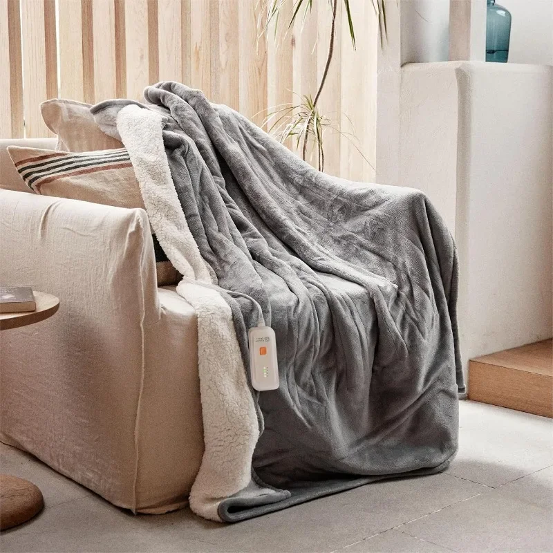 Electric Blanket Heated Throw  Ribbed Faux Fur Heated Blanket with 4 Heating Level & 3 Hour Auto Off Heating Blanket