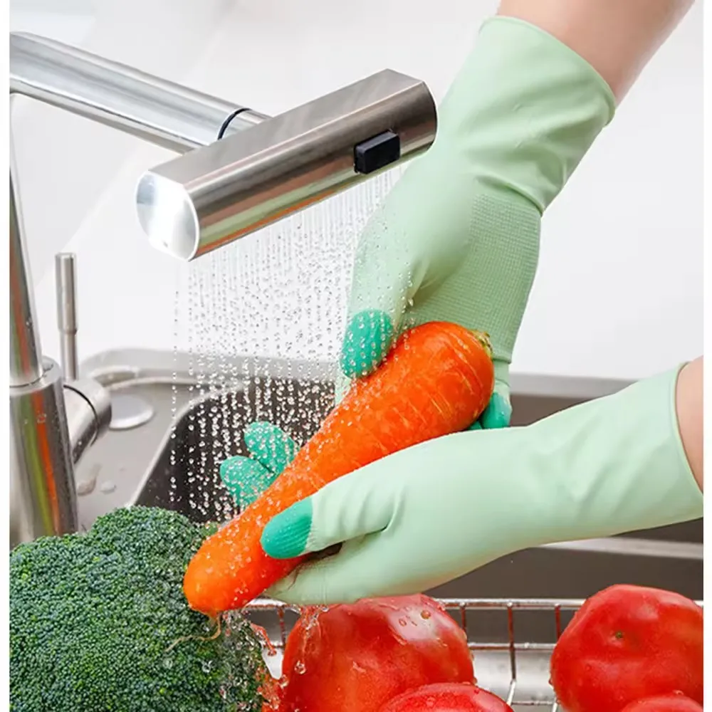 Silicone Dishwashing Cleaning Gloves Kitchen Supplies Anti Slip Convenient Long Dishwashing Gloves Reusable Durable Household