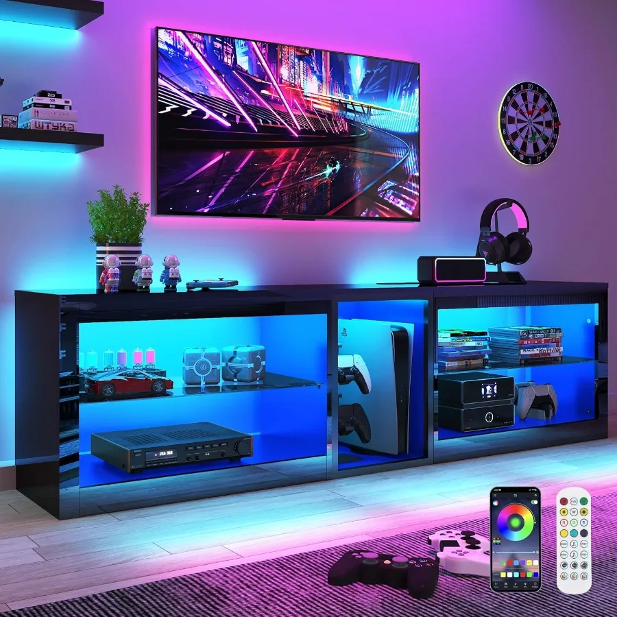 Vitik 6Fox 71ih حامل تلفزيون LED كبير عالي اللمعان مع مخرج طاقة 60 000 لون إضاءة للتلفزيون 70 75 80ih LED أسود حديث للترفيه