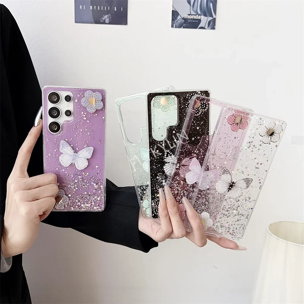 FLYKYLIN Luxury Bling Glitter 3D Butterfly blossoms Case For Huawei Nova 12 11 Pro 7 SE 6 5G 5 Soft Silicone Phone Cover