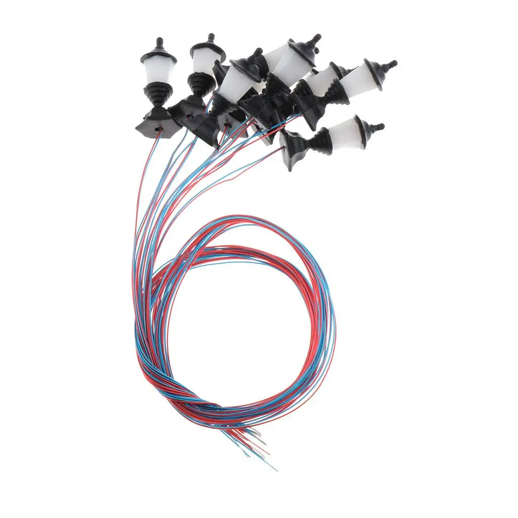 โคมไฟรางรถไฟ 10 ชิ้น โคมไฟถนนสวนสาธารณะ 1.2 ซม. 1: 100 รูปแบบแนวนอน