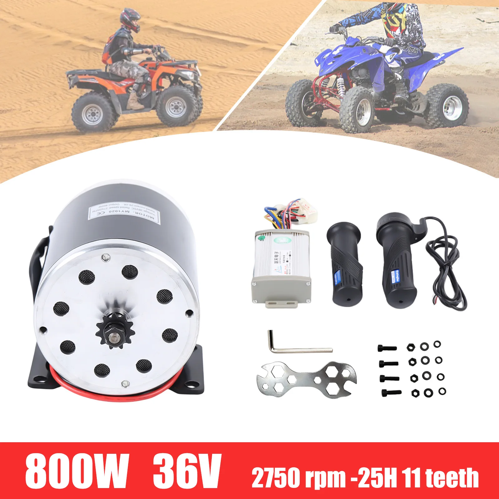 Brushed Electric Motor 800W 36V Controller Throttle Grip 2750 rpm (25H 11 teeth) for Scooters Kart or ATV (MY1020)