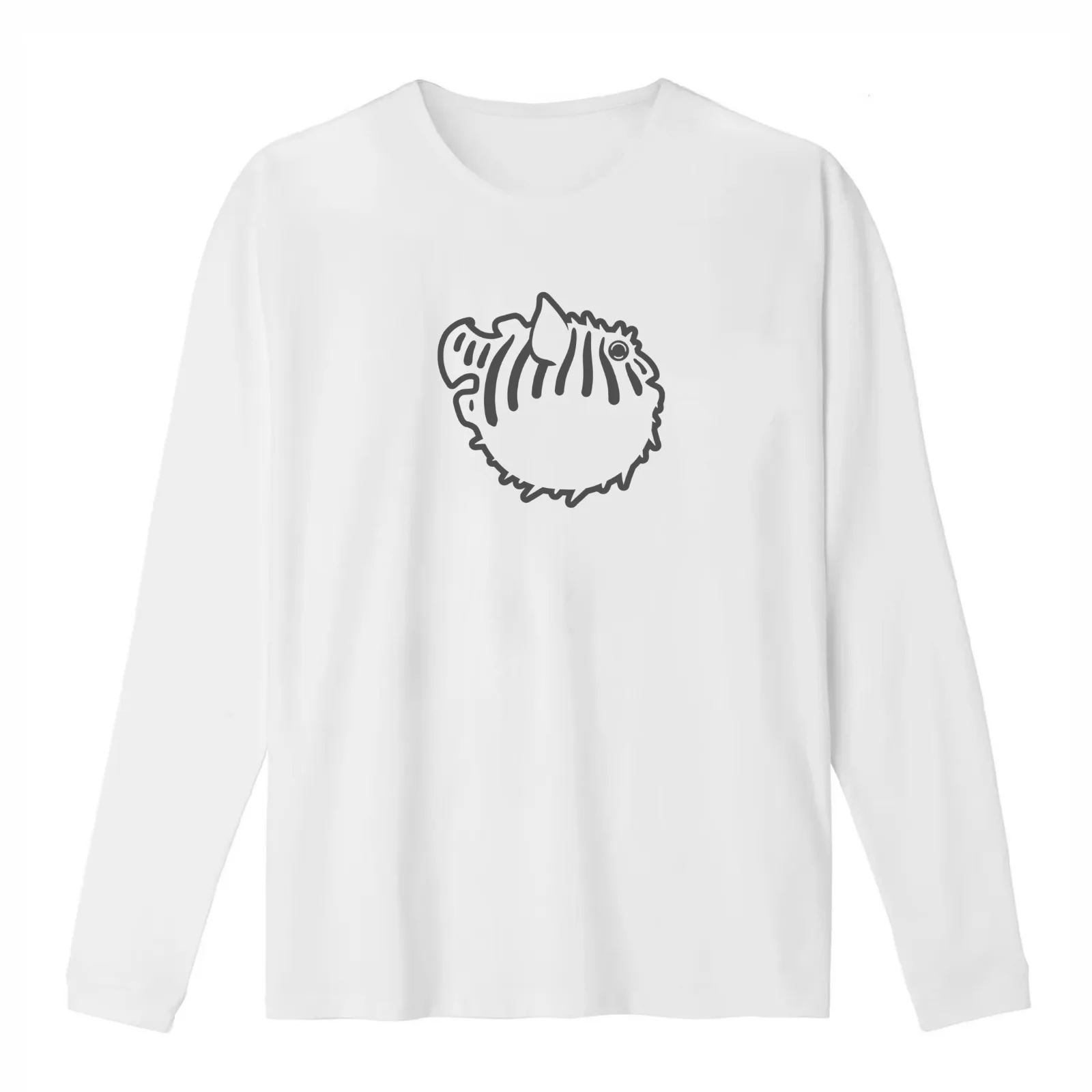 Puffed up pufferfish stylized art for fish lovers in grey ink T-Shirt Summer Casual Cotton Tee Oversized Streetwear Tops