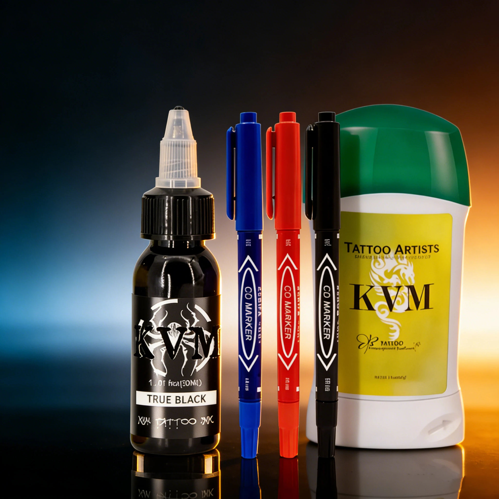 KVM Tattoo Transfer Gel Kit with True Black Ink CD Markers Pen Blue Soap Stencil Supplies - Tattoo Accessories for Artists
