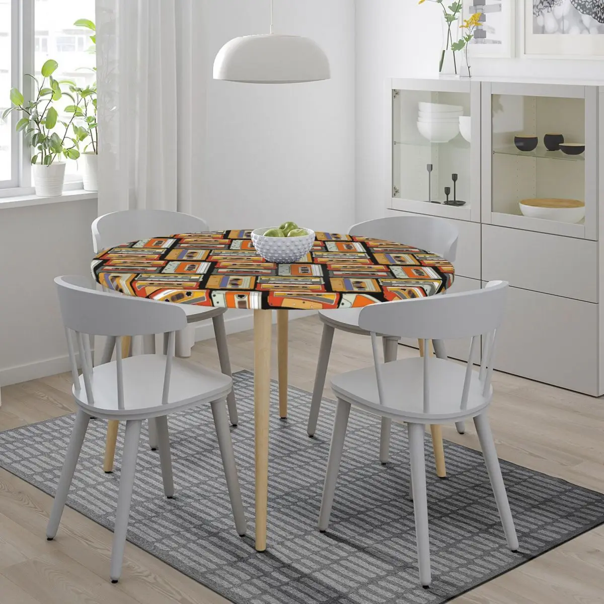 80s Generation Vintage Cassettes Waterproof Round Tablecloth Oilproof Table Cloth for Kitchen Events Dining Table Cover