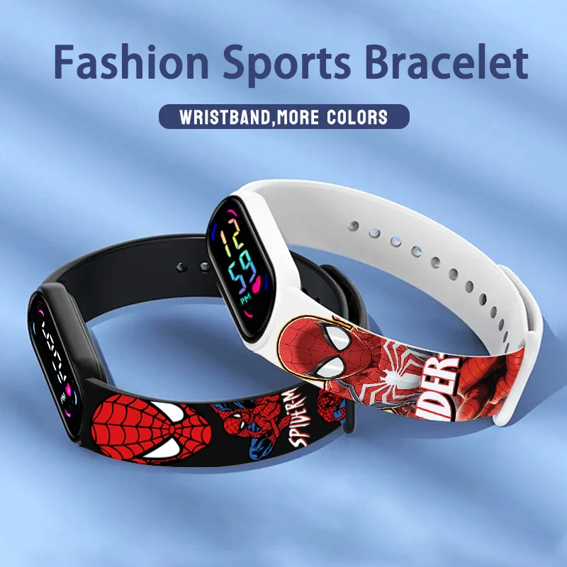 Crianças Coloridas Spiderman Touch Screen Relógios, Relógio esportivo impermeável para crianças, Relógio eletrônico de LED, Pulseira, Presentes