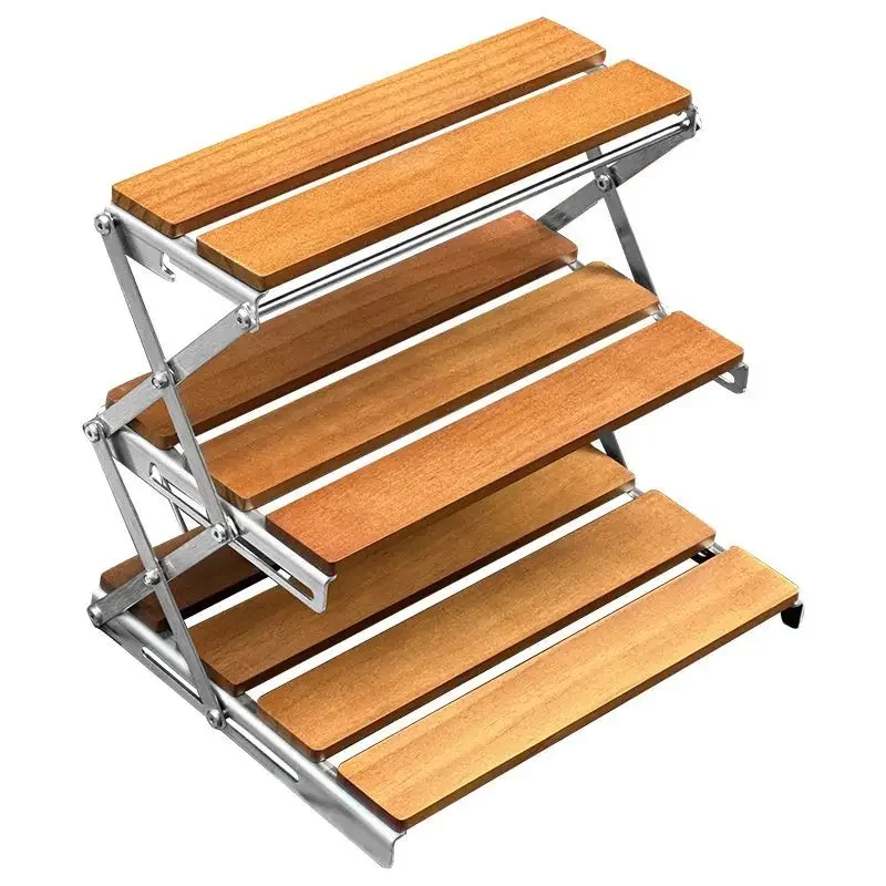 Desktop foldable storage rack, solid wood camping portable multi-layer multifunctional picnic rack