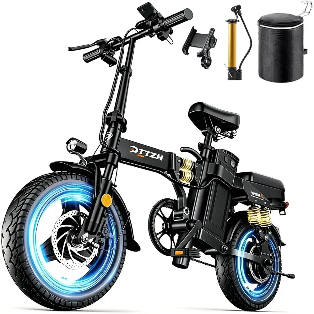 Keyless 1000/2000W Electric Bike, 52V 25Ah or 48V 15Ah, Up to 80 Miles Range, 14 Adult Commuter E-Bike, UL2849 Certified