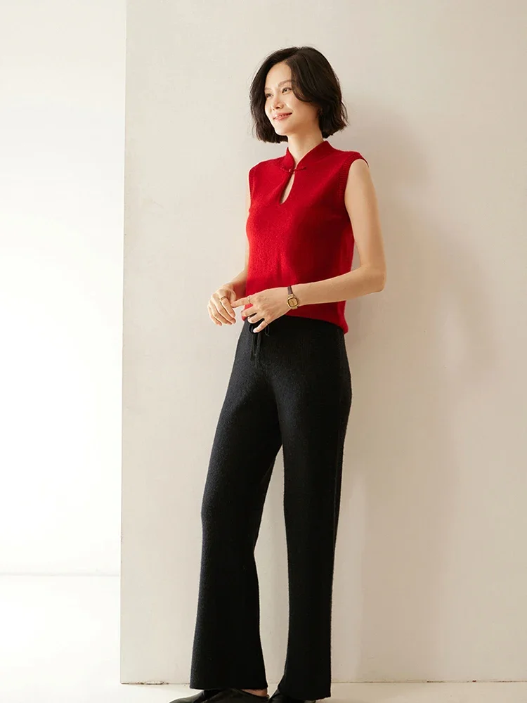 

Women's 100% Cashmere Wide Leg Pants Simple Style Elasticated Waist Trousers Autumn Winter Cashmere Pants Soft Warm Comfy