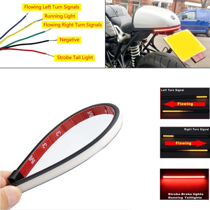 

12V Motorcycle Brake Tail Lights LED Strip Sequential Switchback Strobe Stop Taillight w/ Flowing Turn Signals Light For Harley