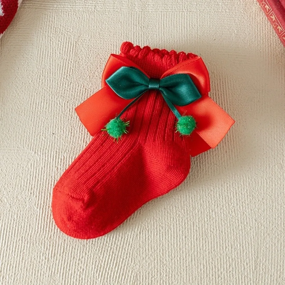 New Bow Calf Sock Red Green Cotton Leg Warmers Princess Socks Autumn and Winter
