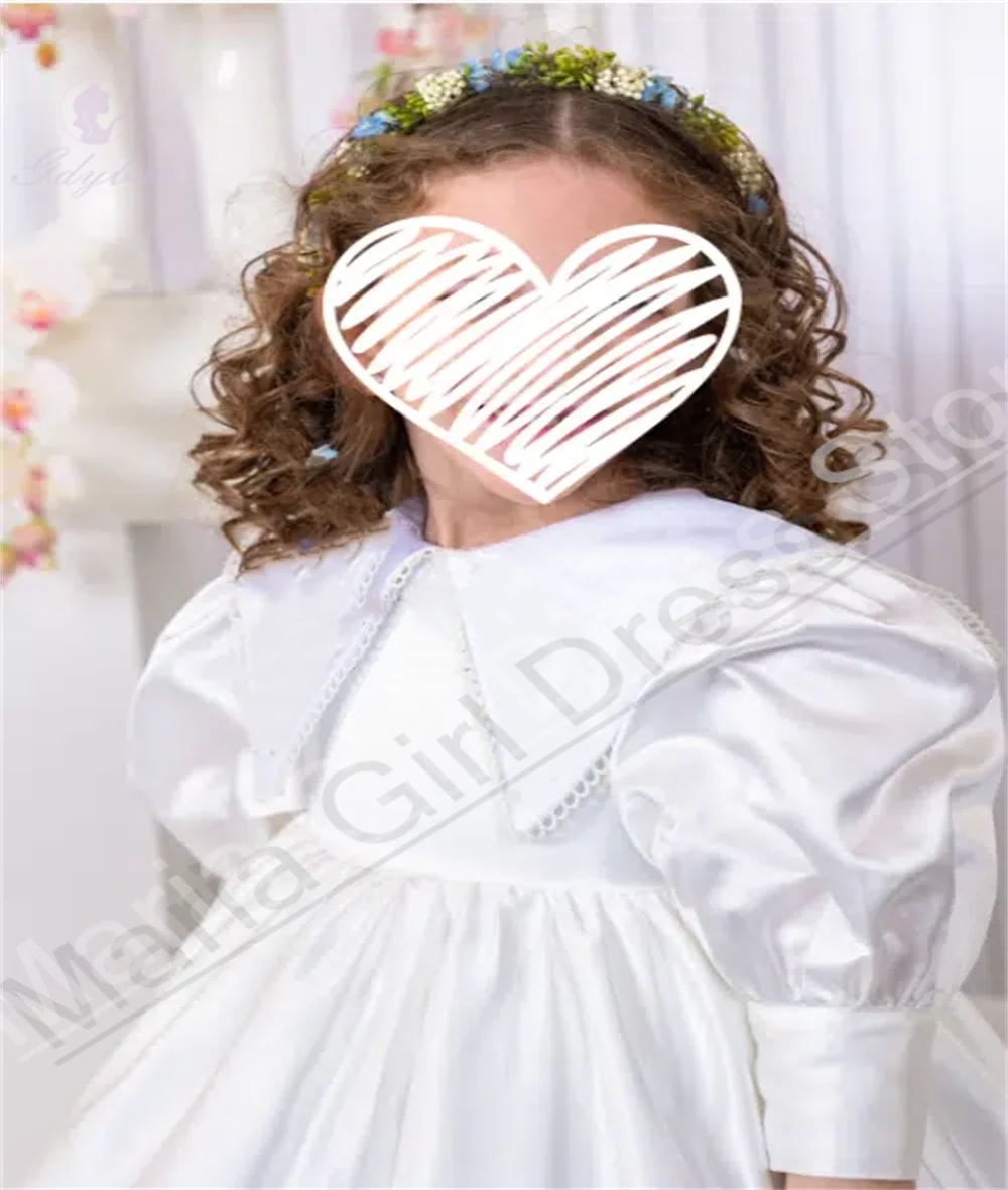 

Customize White Satin Elegant Party Dresses Fluffy Half Sleeved Flower Girl Dress Suitable For First Communion Birthday