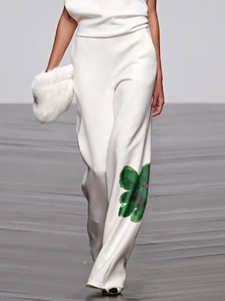 Yeezzi Women Fashion Floral Printed Elastic High Waisted Straight Leg Pants 2025 New Summer Loose Urban Casual Trousers Bottoms