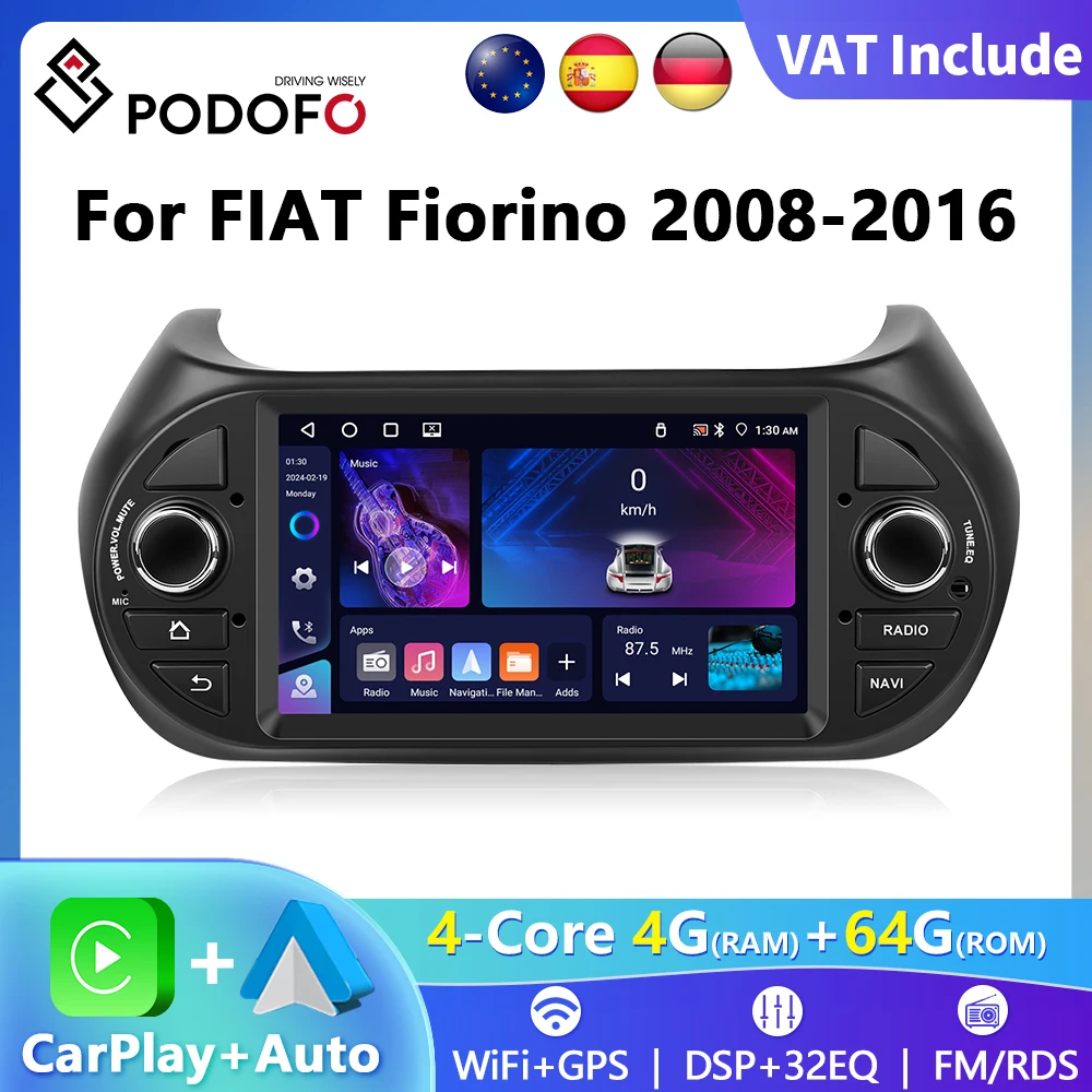 Podofo 7 Radio Per Auto Senza Fili CarPlay Android Radio Per FIAT Fiorino 2008-2016 Multimediale GPS FM WIFI BT Auto Sistemi Intelligenti
