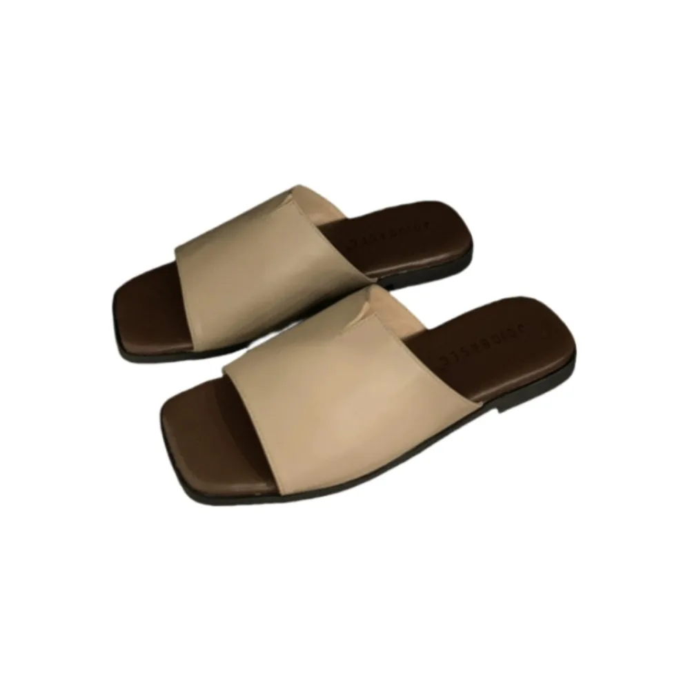 

PVC Flat Soled Slippers Black White Khaki Korean Style Slides Sandals Women Anti Slip Solid Color Outer Wear Shoes Lady