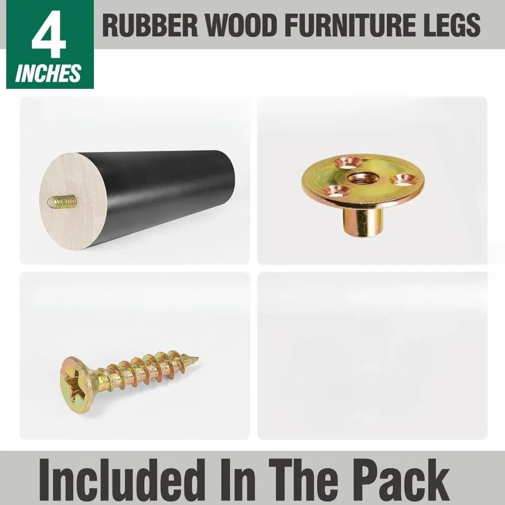 Modern Wood Sofa Legs Set of 4 Solid Beech Wood Furniture Feet for Sectional Couch Bed Frame - DIY Upgrade Kit with Metal Plates