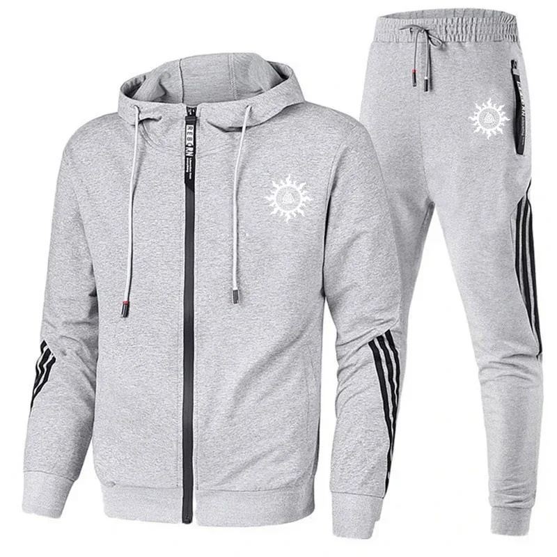 Sweat Suit Men\'s Winter Tracksuit Set Solid Color Hoodies and Drawstring Sweatpants Loose Fit Leisure Sportswear 2024 new