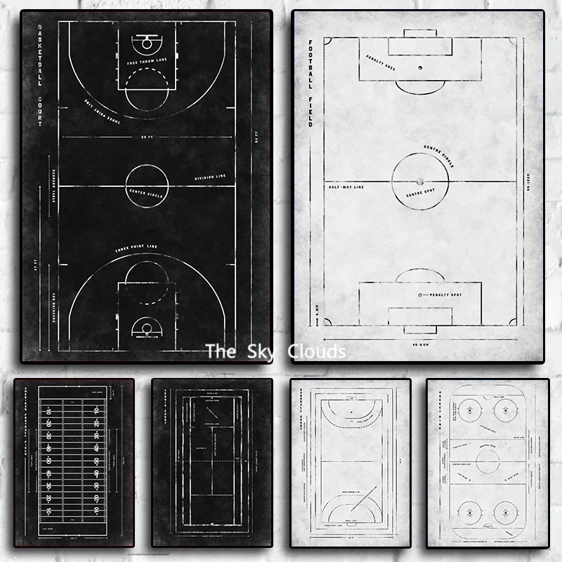 Black White Football Basketball Court Canvas Painting Stadium Poster HD Print Modern Wall Art Pictures Living Room Bedroom Decor