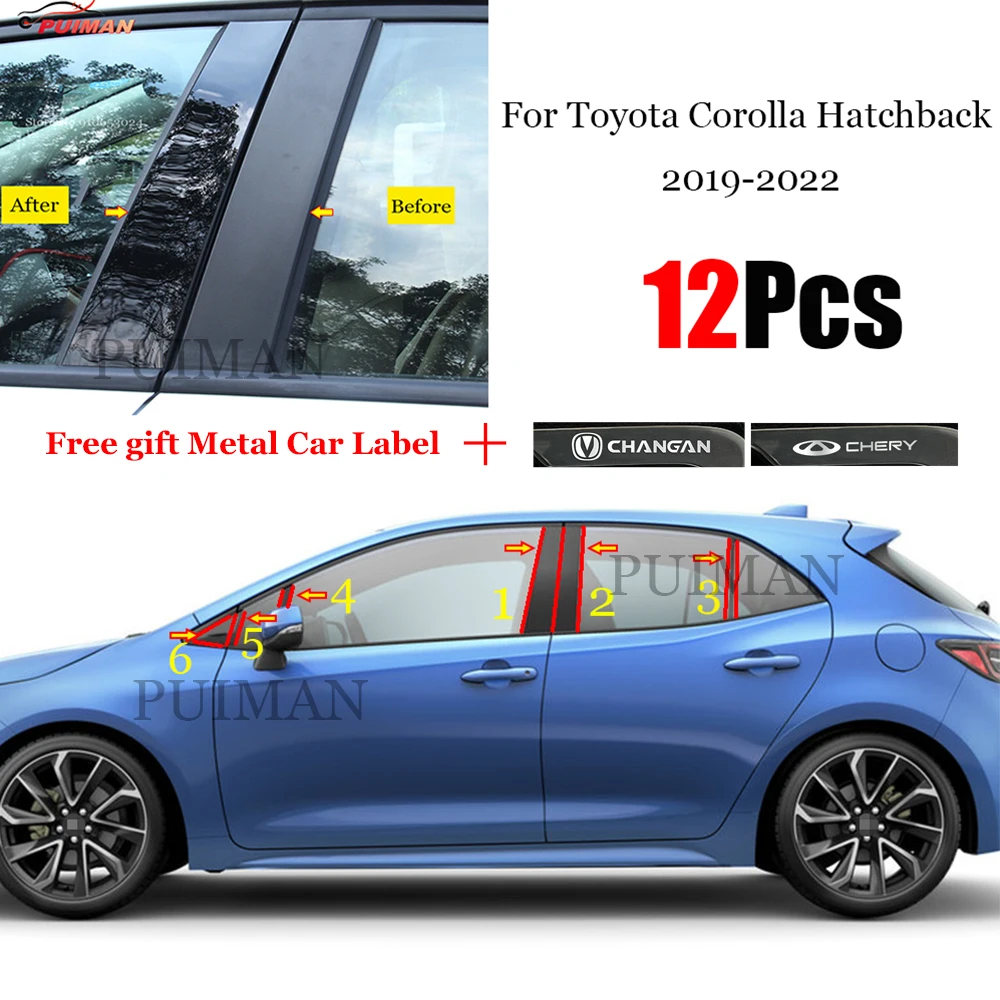 

For Toyota Corolla Hatchback 2019 2020 2021 2022 Car Door Window Middle Column Trim Protection PC Black Strip Decoration Sticker