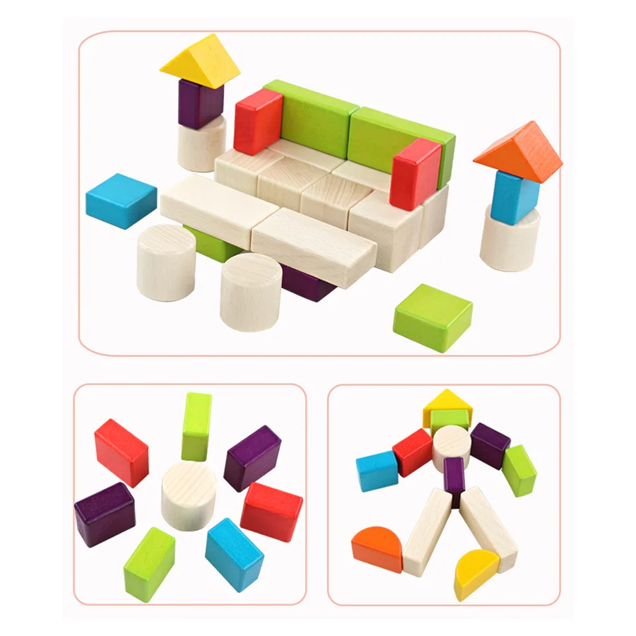 30 pçs de madeira faia blocos coloridos montessori forma educacional cognição blocos de construção com caixa crianças pré-escolar aprendizagem jogo