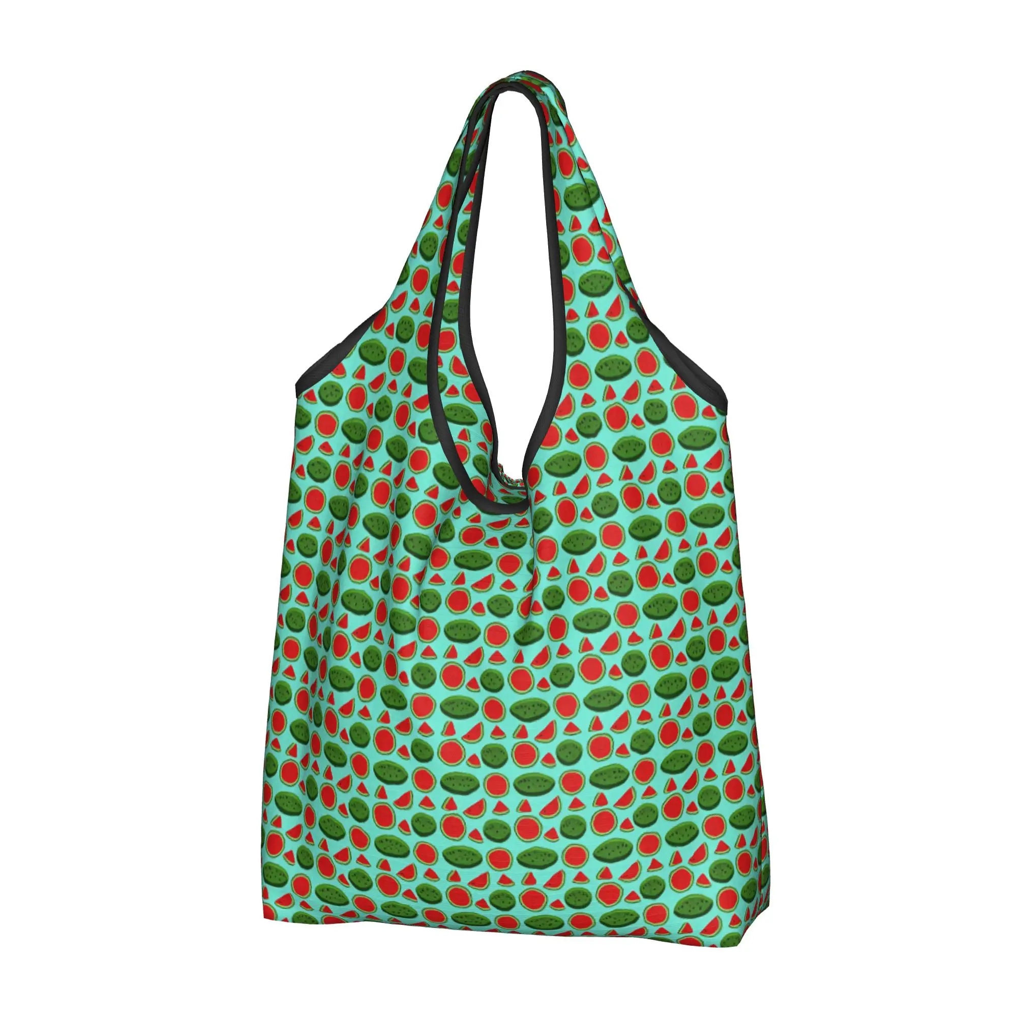 Custom Watermelon Turquoise  Shopping Bags Women Portable Big Capacity Groceries Tropical Fruit  Shopper Tote Bags