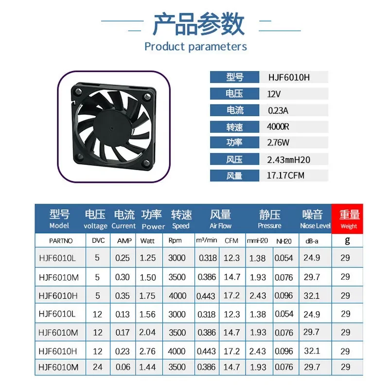 DC6010 Silent Fan for Ultra-Thin Graphics Card Projector 5V 12V New Energy Waterproof Anti-Corrosion Cooling Fan