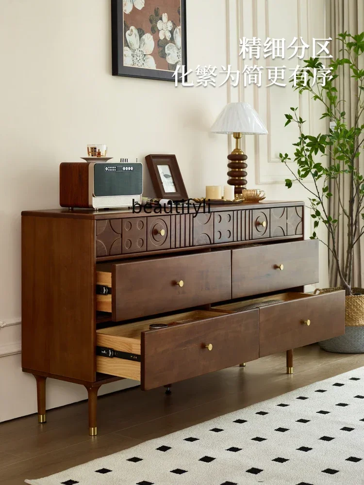 

ss25 French retro mid-ancient style solid wood carving flower chest small apartment bedroom, master bedroom locker