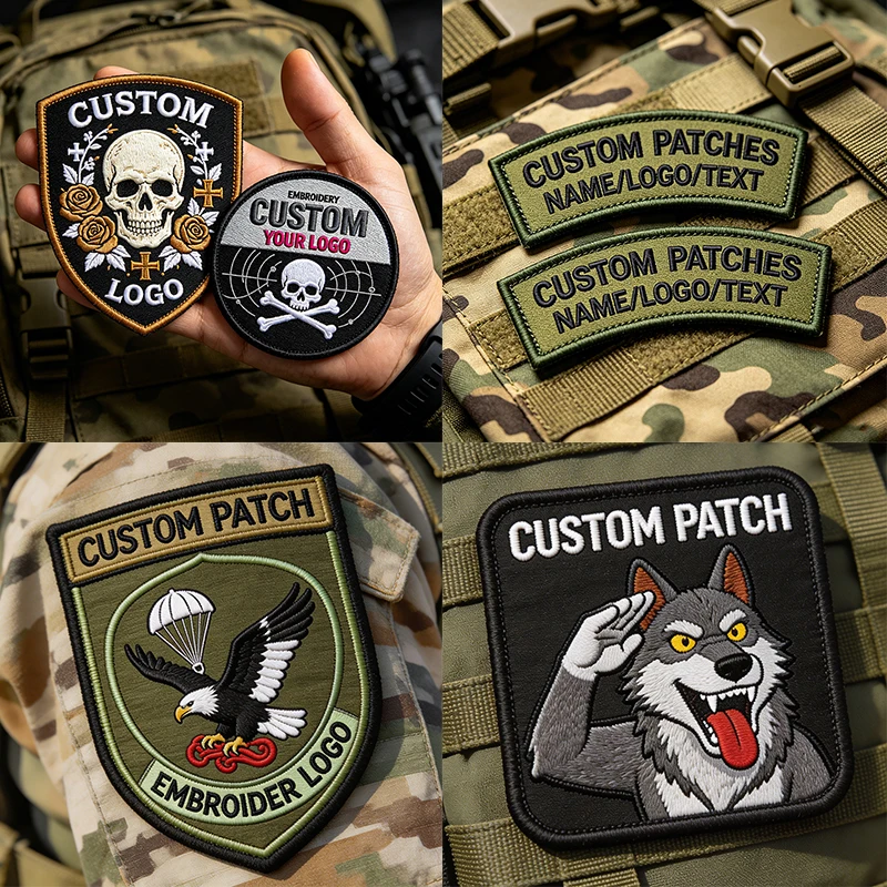 Custom Tactical Jungle Soldier Embroidered Iron On Patches Hook&Loop Personalized Logo Sew On Badge For Military Apparel Decor