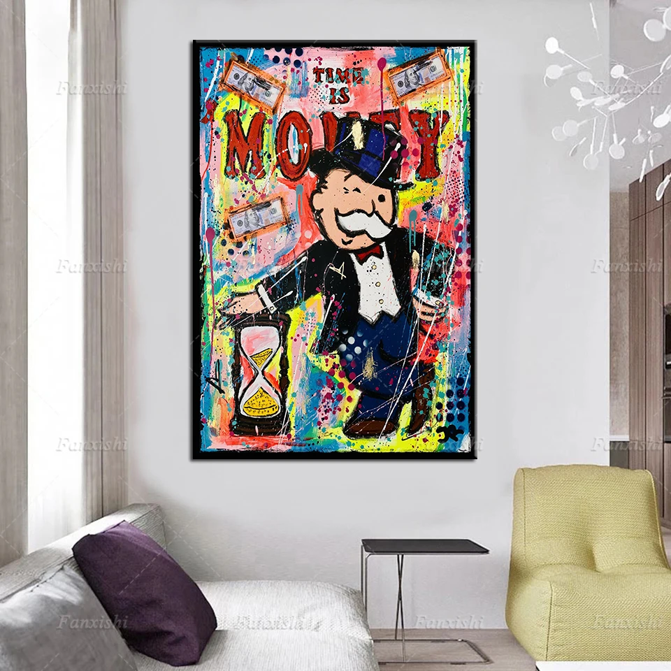 Time is Money Monopoly Abstract Poster Painting Poster and Print Graffiti Wall Art Canvas Modular Picture Home Living Room Decor