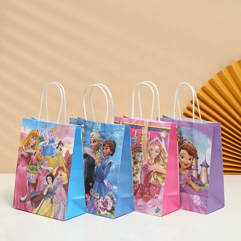 Disney Party Supplies Spiderman Frozen Princess Minnie Mickey Mouse Kraft Paper Gift Bag with Handles for Kid Birthday Girl Boy