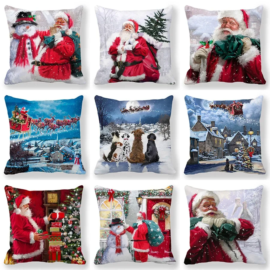 

Santa Print Pillowcase New Year 2022 Christmas Decorations Home Cushion Covers