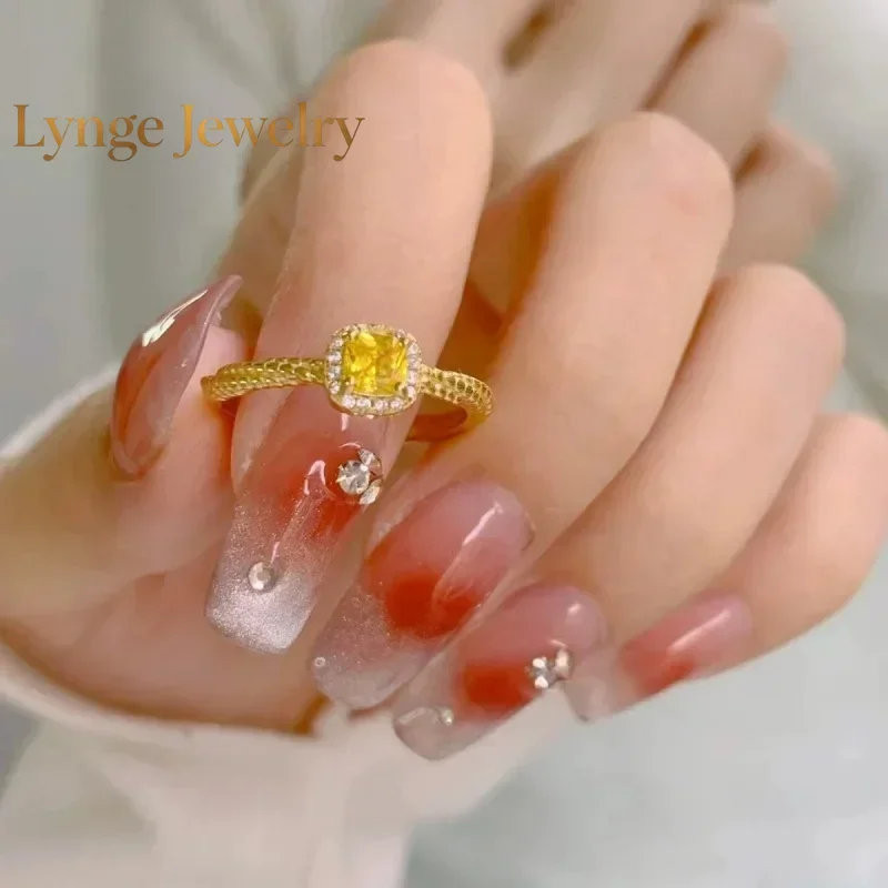 

Lynge Jewelry Real 18K Gold Ring Au750 Natural Citrine Zircon Sugar Ring for Woman Luxury Wedding Eternity Fine Jewelry