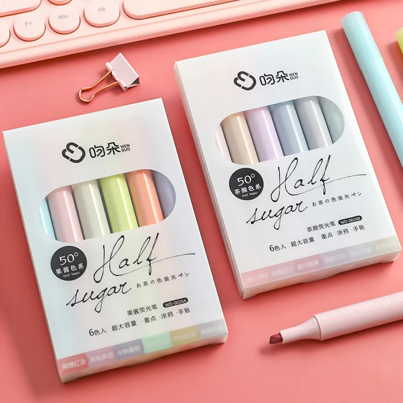 Schöner Halbsüßer Textmarker mit Augenschutz, Farbmarker, leichter Studentenmarker, hochwertiger Marker für Handnotizen, Kawaii-Schreibwaren