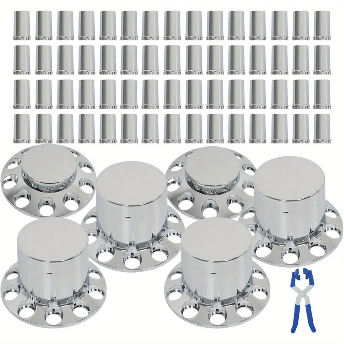 

33mm Lug Nug Chrome Hub Cover Kit 2 Front & 4 Rear Replacement for Semi Truck with 33mm Thread-on Lug Nuts