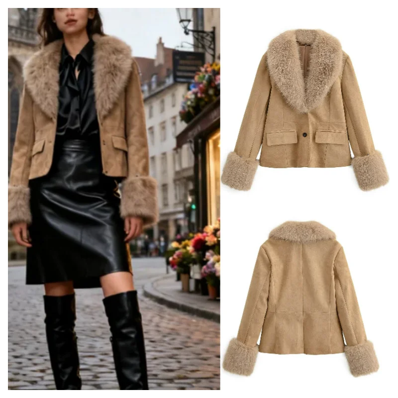 

Замшевый пиджак со съемным меховым воротником, сексуальная популярная мужская модная верхняя одежда со съемным воротником