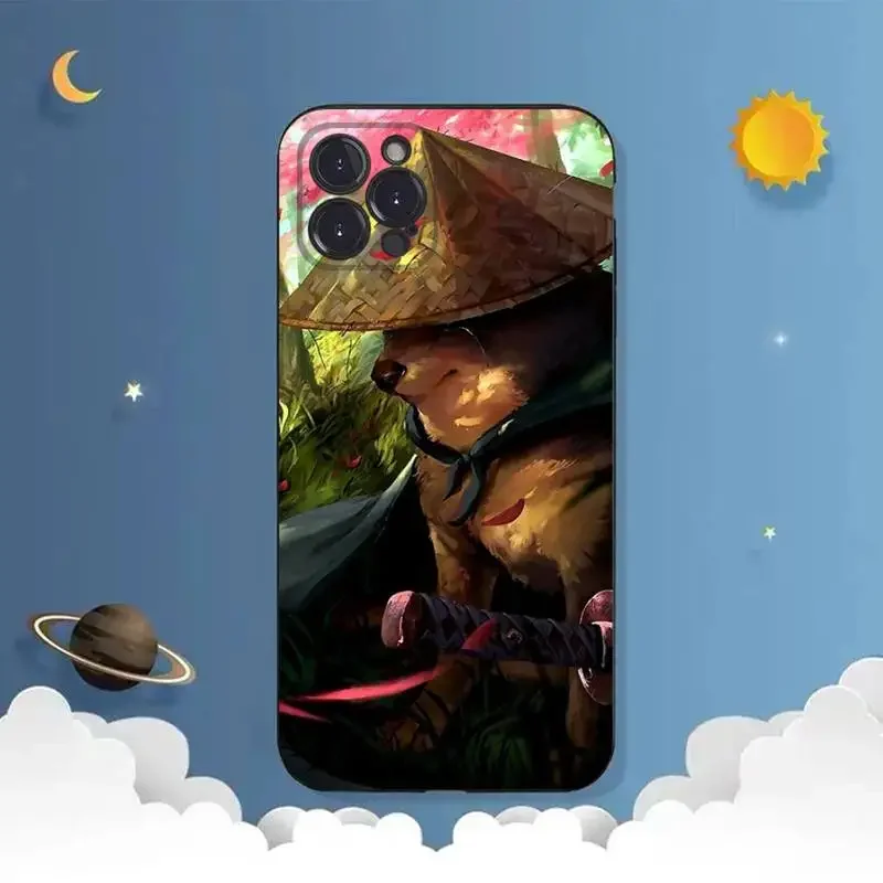 Samurai Cheems Gog Funny Meme Phone Case For iPhone 11 12 Mini 13 14 15 PRO XS MAX X XR 6 7 8 Plus Black Shell