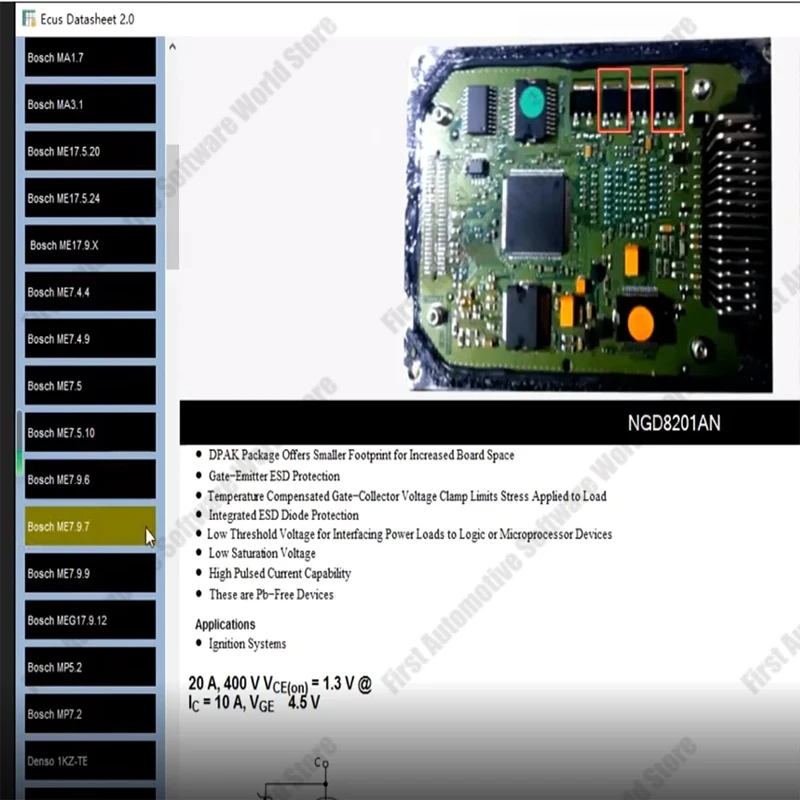 ECU Repair Software Ecus Datasheet 2.0 PCB Schematic with Electronic Components of ECU and Additional Information For IAW Bosch