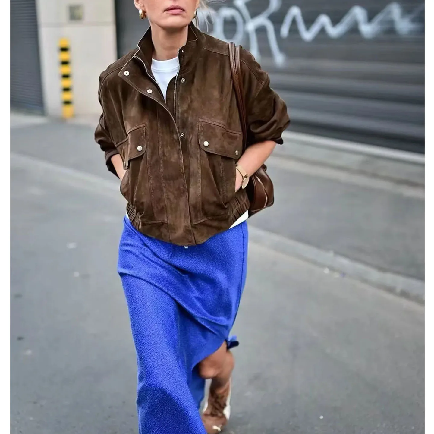 

Suede Bomber Jacket Women Fashion Zip Varsity Jackets for Women Streetwear Outerwears Women Jacket Long Sleeve Women Coat