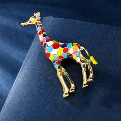 Beautiful Colorful Giraffe Enamel Lapel Pins Golden Animal Brooches Cheap Women Jewelry Wholesale